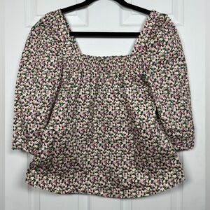 H&M Floral Smocked Puff Sleeve Blouse Cottagecore Peasant Top